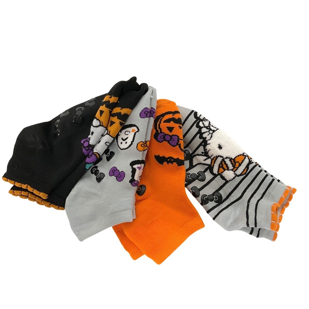 Sanrio Hello Kitty Halloween Ankle Socks 4 Pack Non Slip Grippers Orange Black